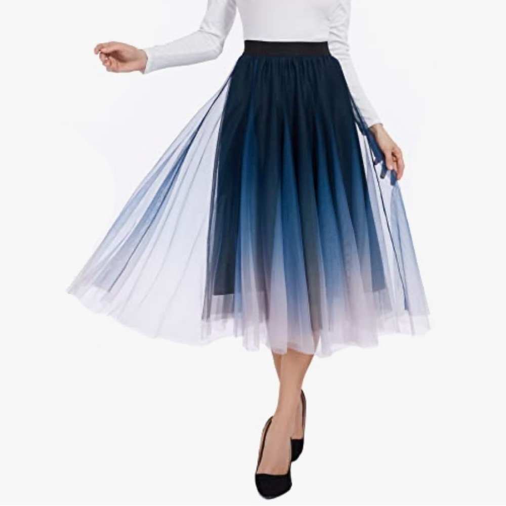 Elegant Ombre Blue Tulle Skirt